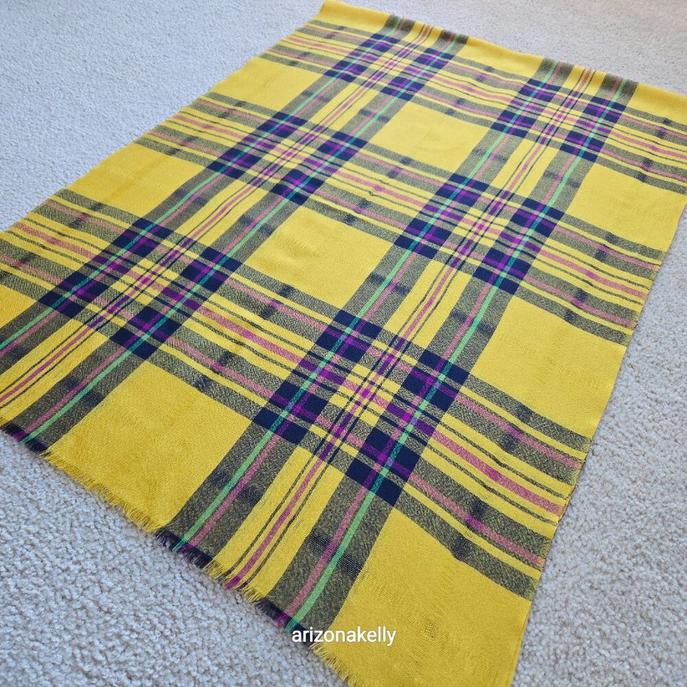 Talbots Lightweight Wool Scarf Yellow & Purple Plaid - Picture 4 of 10
